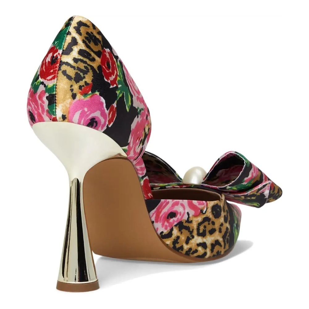 Betsey Johnson Floral Bow Pointed-Toe Heels in Black, Pink, Red, Green, Gold - Picture 12 of 15
